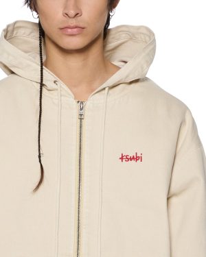 ZIPPED DENIM HOODIE ECRU