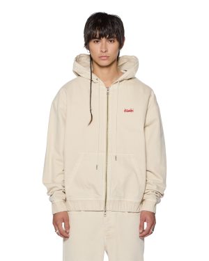 ZIPPED DENIM HOODIE ECRU