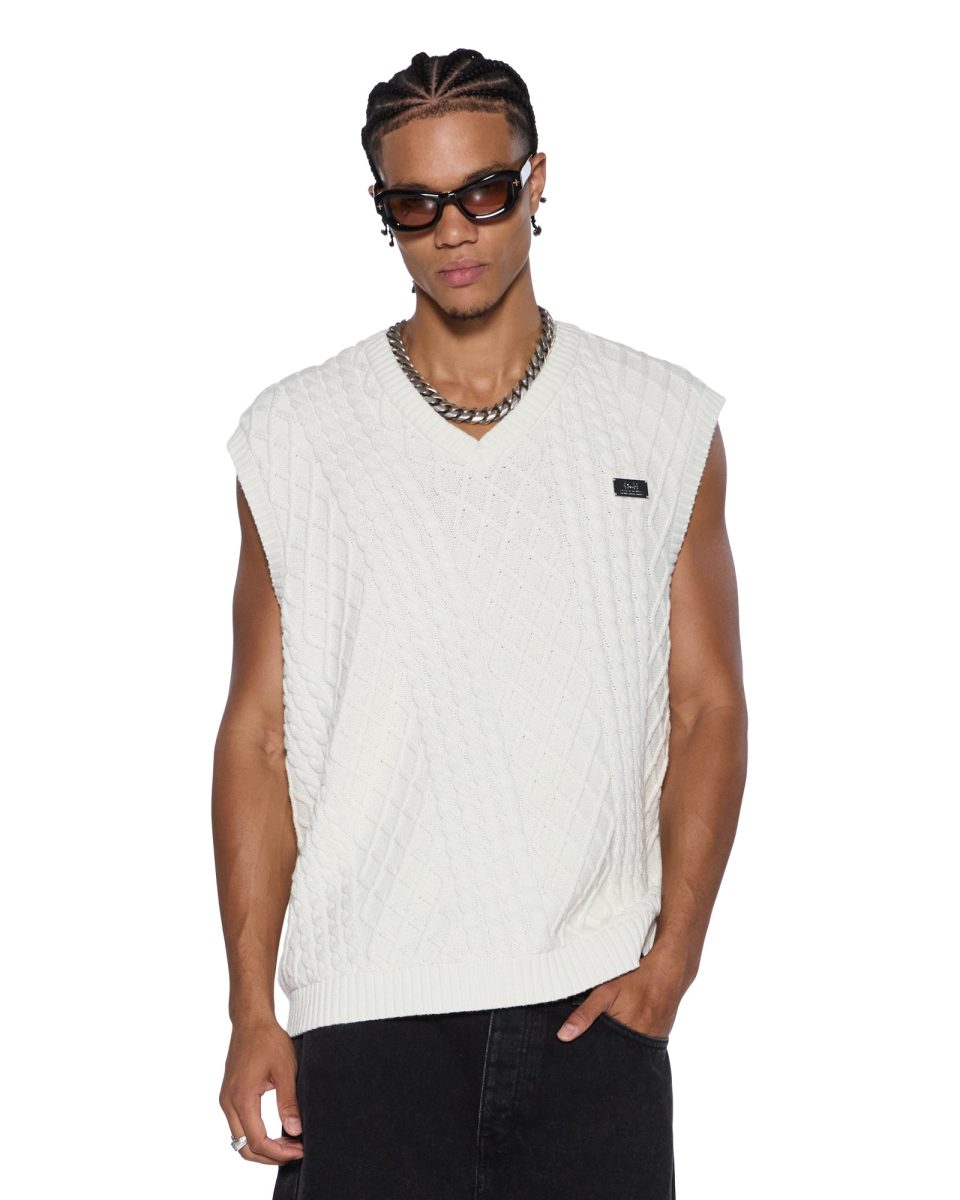 TURNCABLE KNIT VEST VINTAGE WHITE